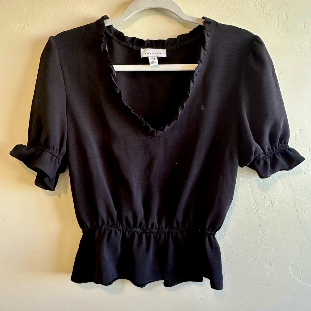 Topshop Black Ruffled Peplum Blouse